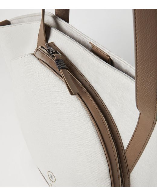 Brunello Cucinelli White Canvas-leather Tennis Racket Tote Bag
