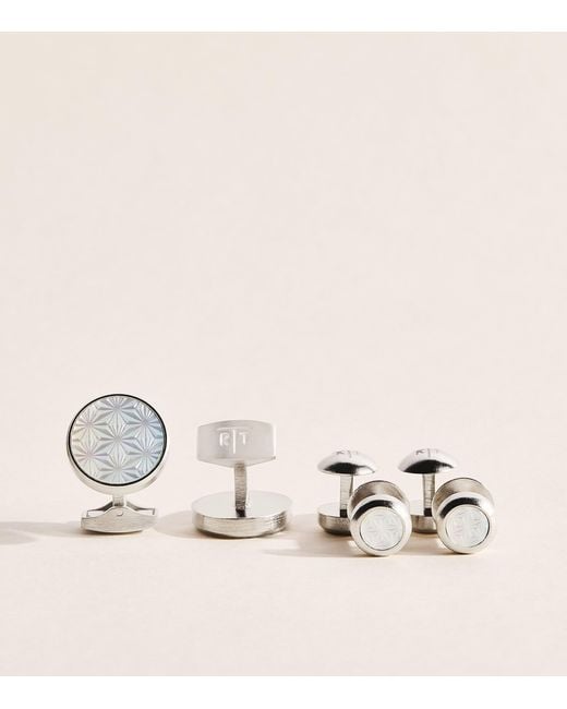 Tateossian Natural Mother-Of-Pearl Asanoha Cufflinks And Studs Set for men