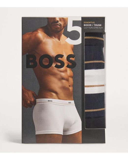 Boss Blue Stretch-Cotton Essential Trunks (Pack Of 5) for men