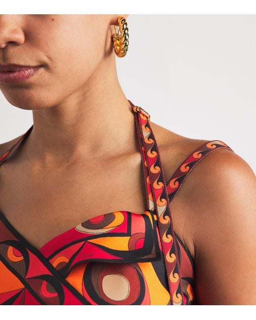 Emilio Pucci Red Silk Occhi Print Scarf Top
