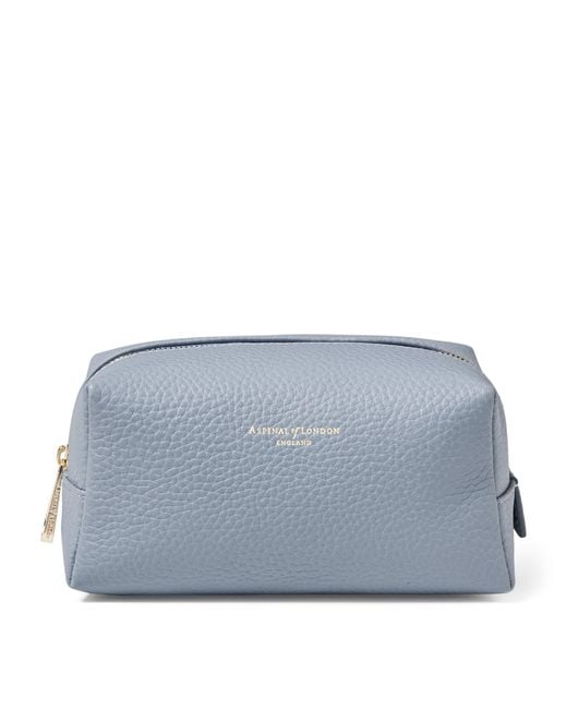 Aspinal Blue Medium Grained Leather Cosmetics Case