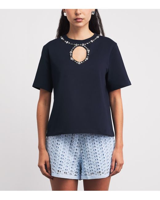 Sandro Blue Cotton Embellished T-Shirt