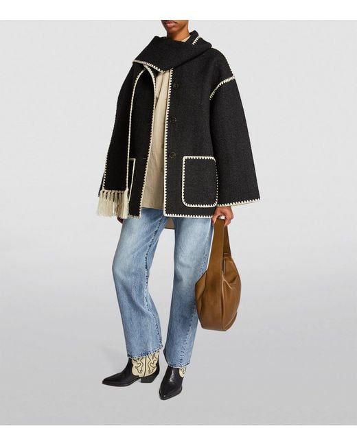 Totême Black Embroidered Wool-blend Scarf Jacket