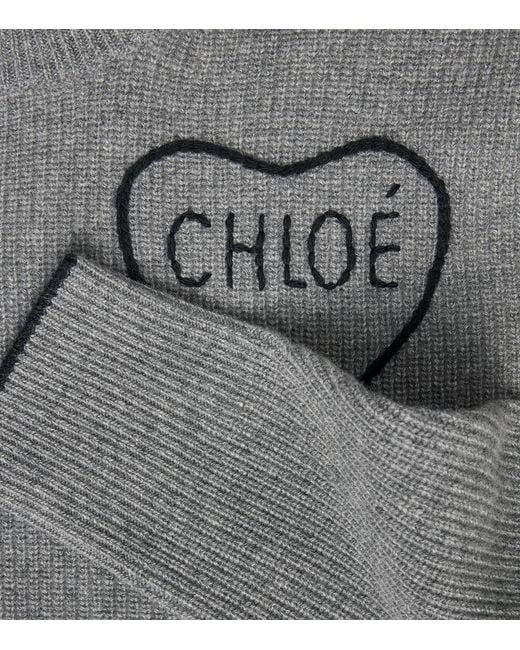 Chloé Gray Wool-Cashmere Logo Sweater