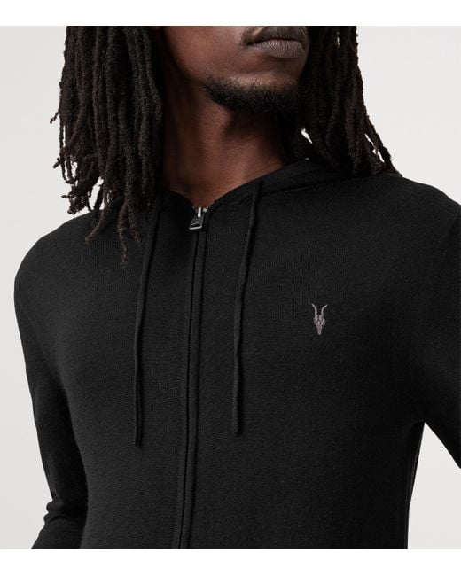 AllSaints Black Merino Wool Mode Hoodie for men