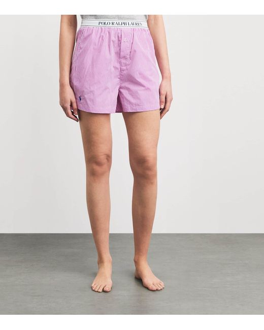 Polo Ralph Lauren Purple Cotton Stripe Logo Pyjama Shorts