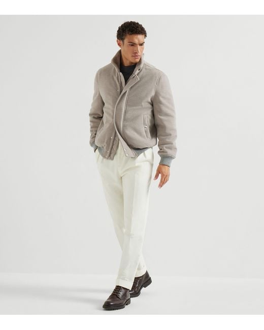 Brunello Cucinelli Brown Cashmere Water-Resistant Bomber Jacket for men