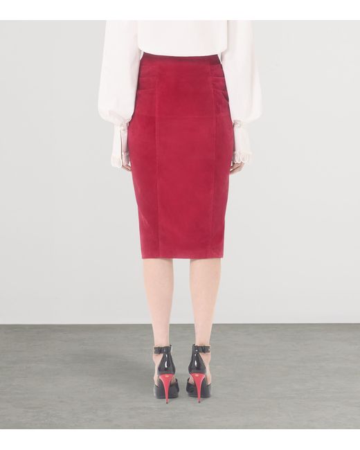 Valentino Suede Gathered Midi Skirt