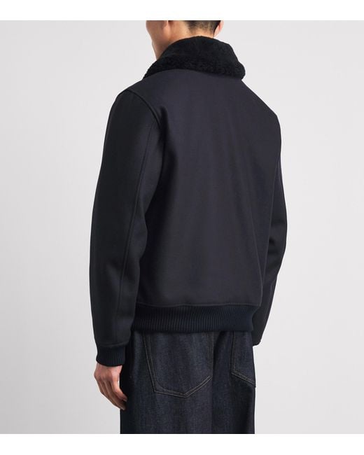 Sandro Black Wool-Blend Shearling Collar Aviator Jacket for men