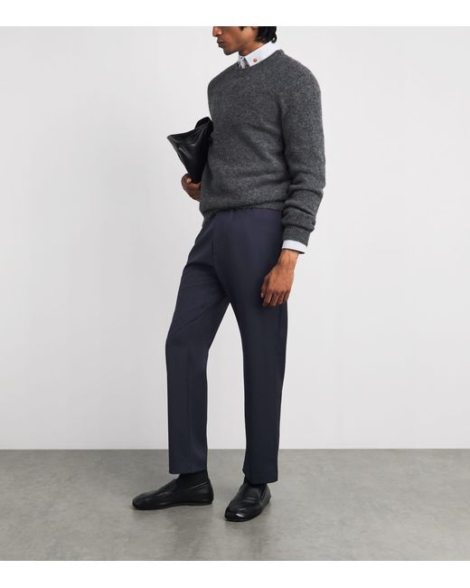 Barena Blue Wool-Blend Drawstring Straight Trousers for men