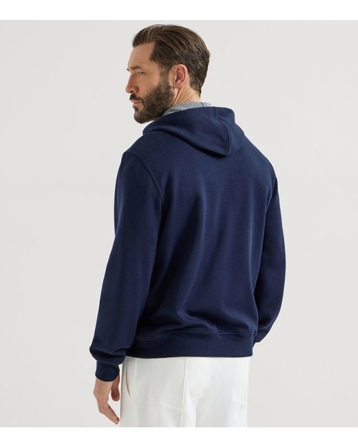 Brunello Cucinelli Blue French Terry Zip-Up Hoodie for men