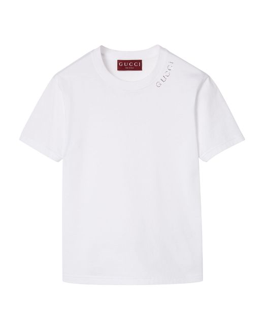 Gucci White Crystal-embellished Logo T-shirt