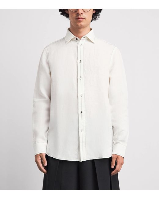 Paul Smith White Linen Contrast-Stitch Shirt for men