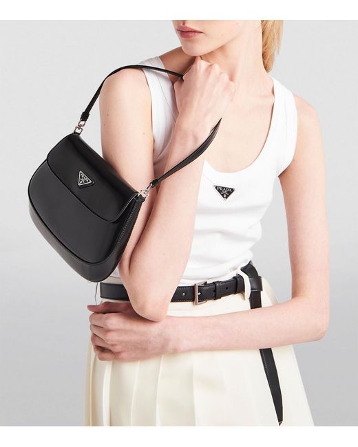 Prada Black Leather Cleo Flap Shoulder Bag