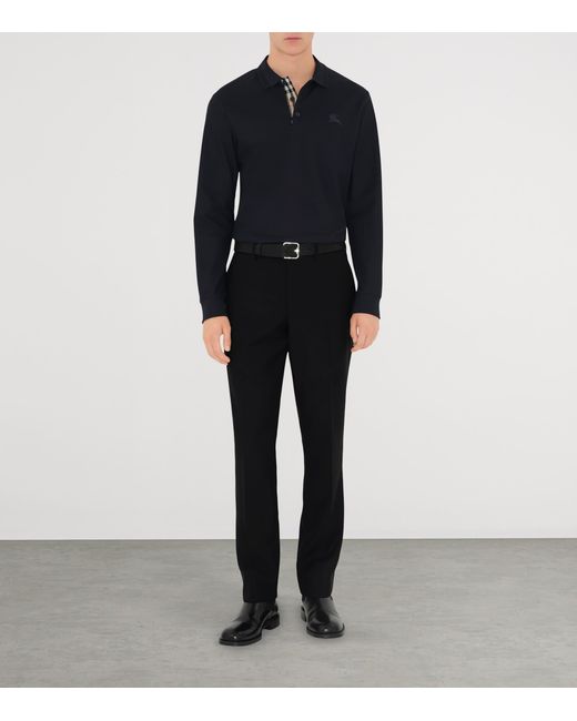 Burberry Black Cotton Ekd -Embroidered Long-Sleeve Polo Shirt for men