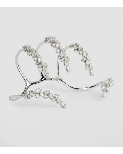YEPREM Metallic And Diamond Y-Conic Four-Finger Ring