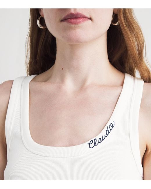 Claudie Pierlot White Logo Ribbed Tank Top