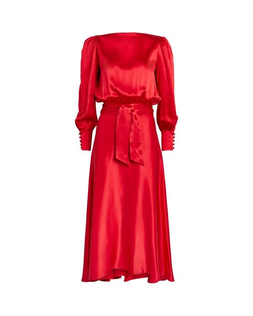 HARMUR Red Silk Gilly Midi Dress