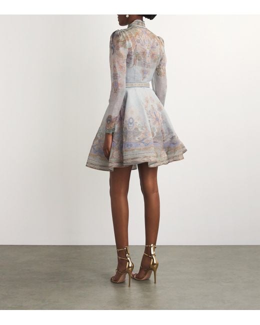 Zimmermann Belted Eden Mini Dress in Gray | Lyst