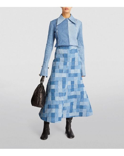 A.W.A.K.E. MODE Blue Upcycled Denim Weave Midi Skirt