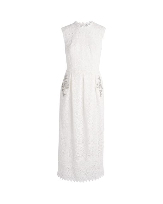 Erdem White Guipure Lace Embellished Midi Dress