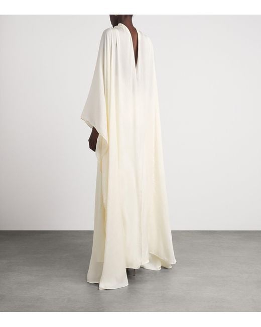 Abadia White Chiffon High-Neck Kaftan