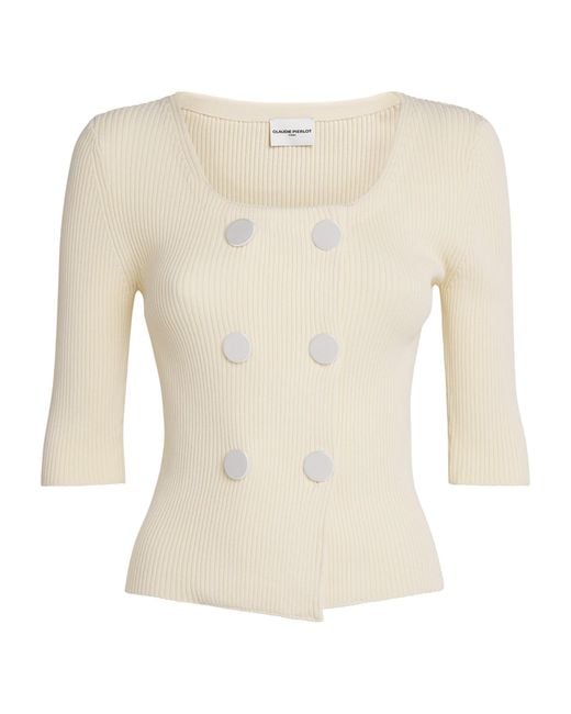 Claudie Pierlot Natural Knitted Button-Up Top