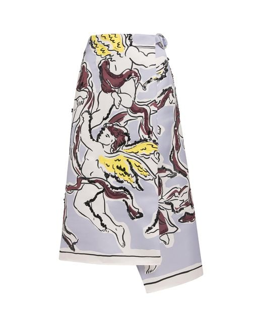 Tory Burch White Satin Printed Midi Skirt