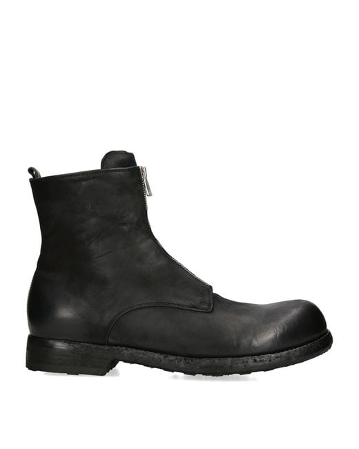 Officine Creative Black Leather Bulla Ankle Boots for men