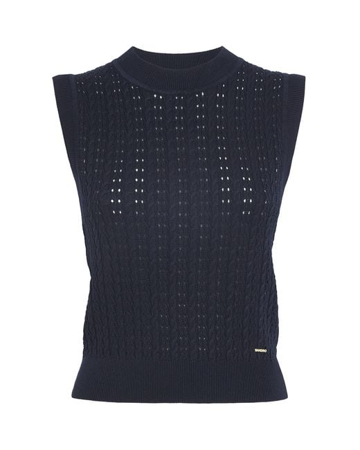Sandro Blue Open-Knit Tank Top