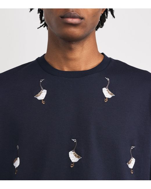 Thom Browne Blue Cotton Embroidered Geese T-Shirt for men