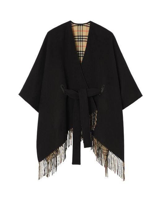 Burberry Black Wool Tay Fringed Cape