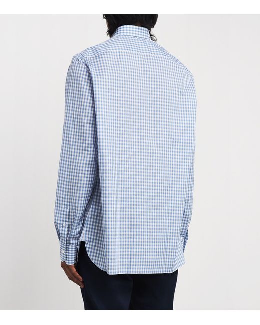 Isaia Blue Cotton-Linen Check Shirt for men