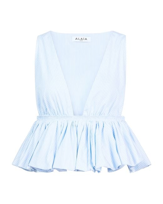 Alaïa Blue Cotton Poplin Peplum Top