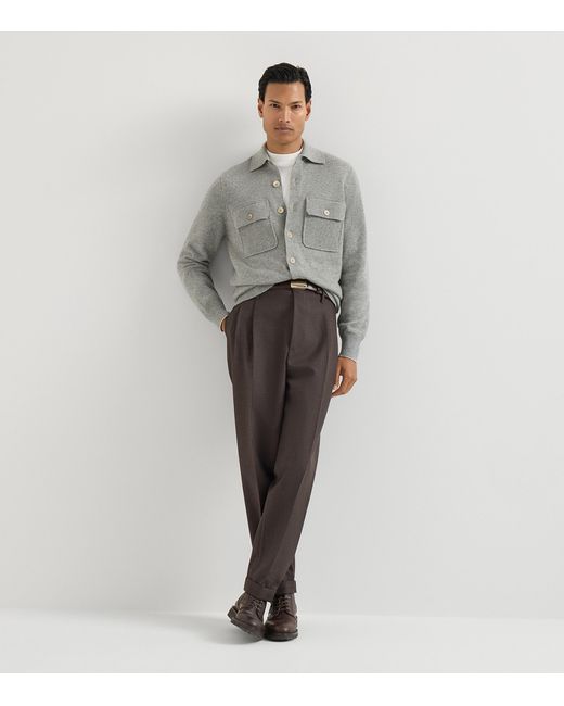 Brunello Cucinelli Gray Cashmere Knitted Over Shirt Cardigan for men