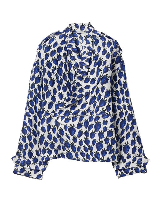 Burberry Blue Belted Strawberry Print Blouse