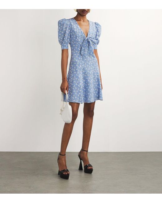 Alessandra Rich Blue Silk Clover Print Mini Dress