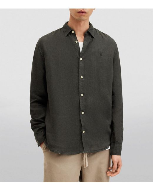 AllSaints Black Linen Cypress Shirt for men