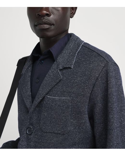 Paul & Shark Blue Virgin Wool-Linen Knitted Overshirt for men