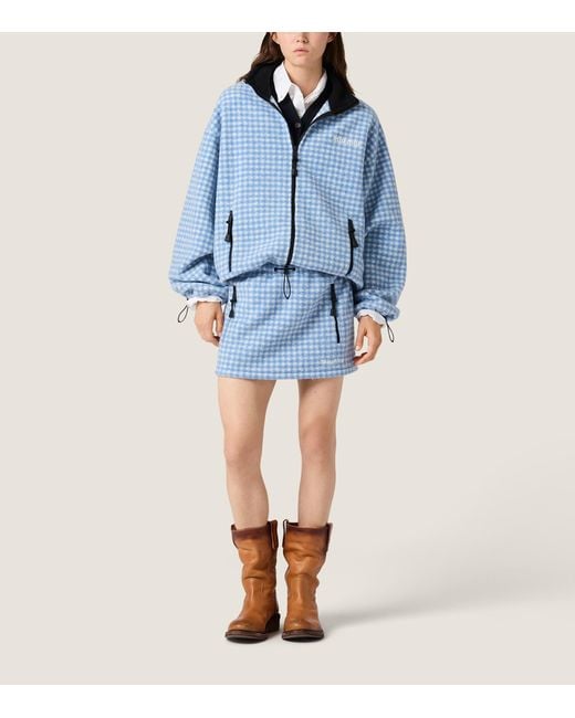 Miu Miu Blue Fleece Gingham Print Jacket
