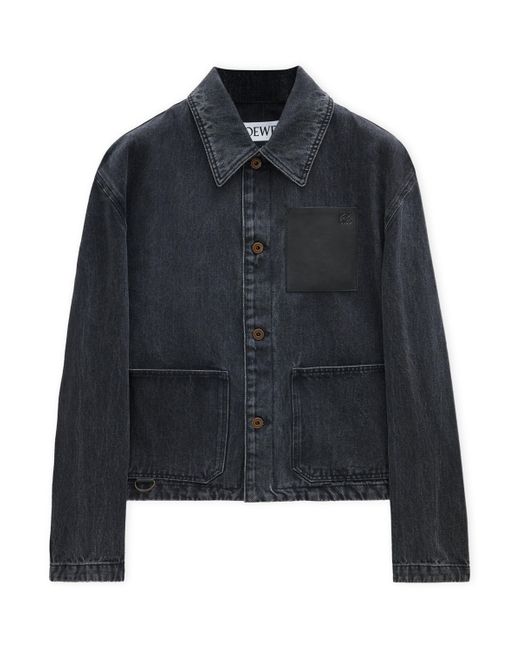 Loewe Blue Leather-Trim Denim Jacket for men