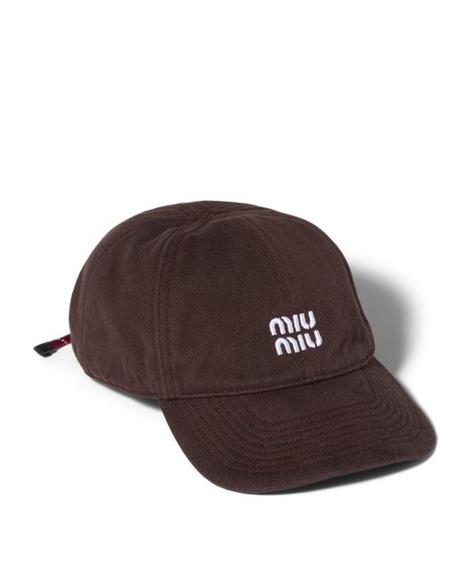 Miu Miu Brown Cotton Cord-Detail Baseball Cap