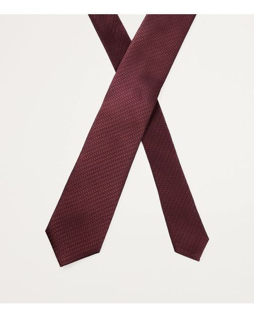Boss Purple Italian Silk Jacquard Chevron Tie for men