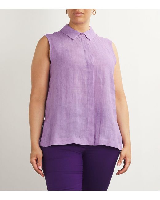 Marina Rinaldi Purple Linen Collared Shirt
