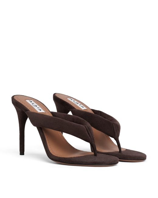 Alaïa Brown Suede Thong Mules 90