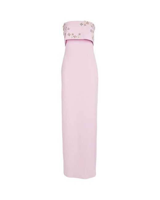 Safiyaa Pink Strapless Floral-embellished Gown