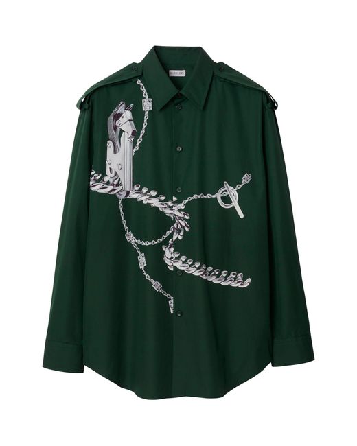 Burberry Green Cotton Knight Print Shirt for men
