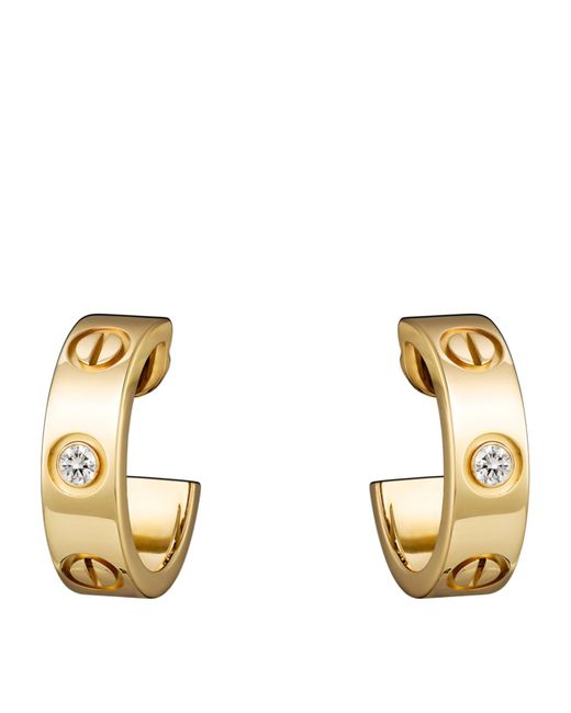 Cartier Metallic Yellow Gold And Diamond Love Hoop Earrings