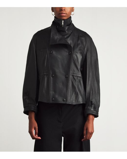 Nour Hammour Black Leather Thalia Bomber Jacket