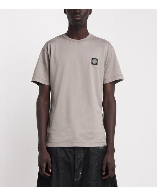 Stone Island Gray Cotton Compass Logo T-Shirt for men